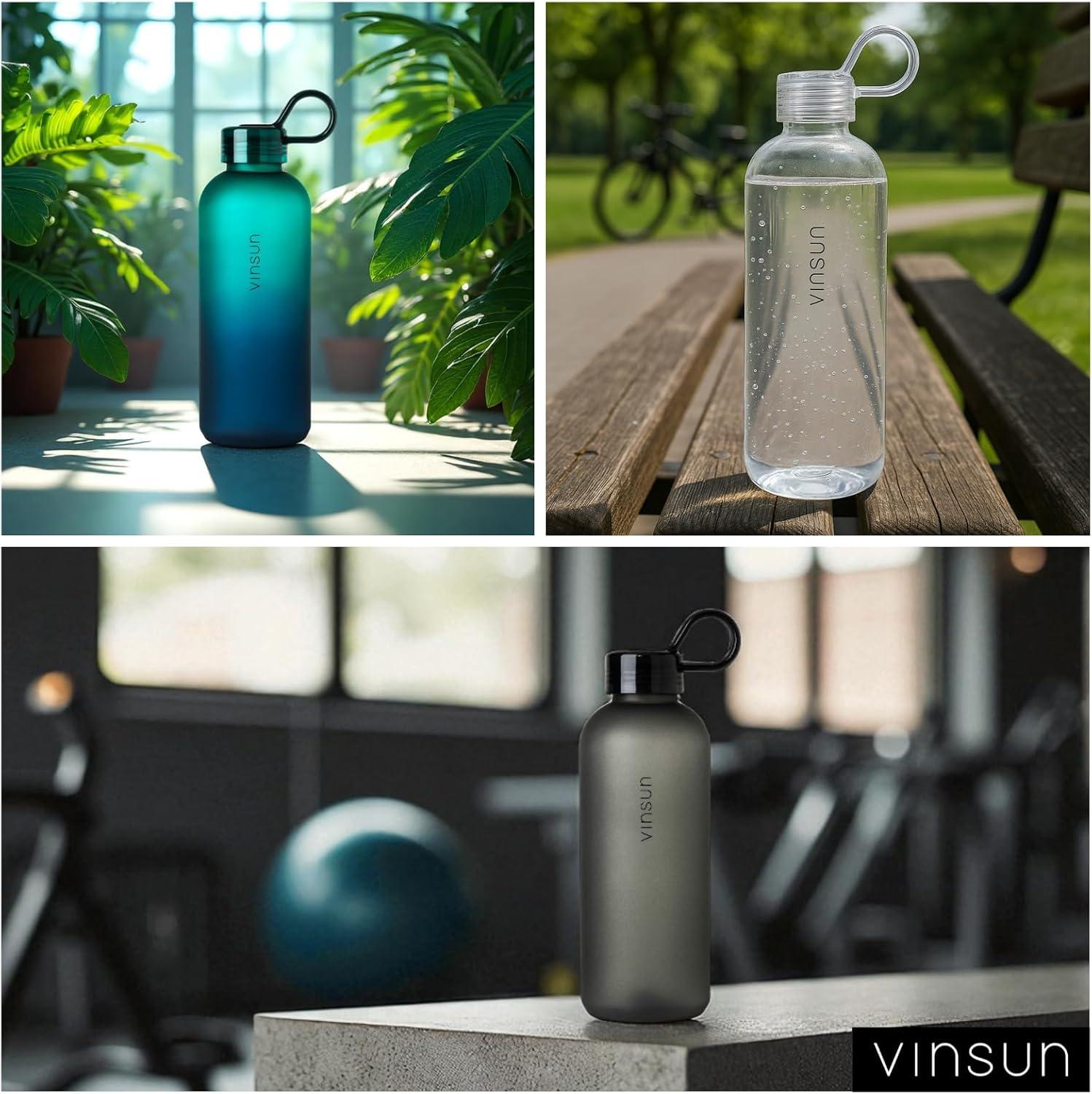 image:imageVINSUN Gourde Sport 650ml avec Poigne Rutilisable Sans BPA Tritan tanche Bouteille dEau lgre pour Sport Excursion cole BureauNoir