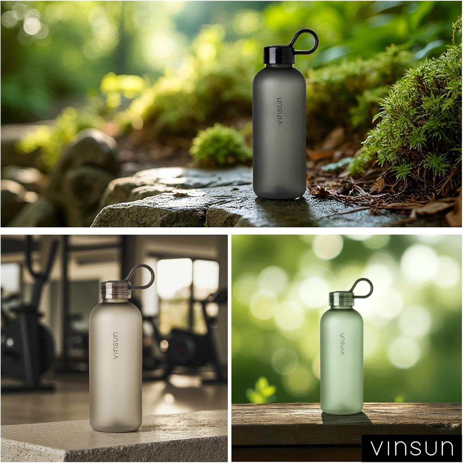 image:imageVINSUN Gourde Sport 650ml avec Poigne Rutilisable Sans BPA Tritan tanche Bouteille dEau lgre pour Sport Excursion cole BureauNoir