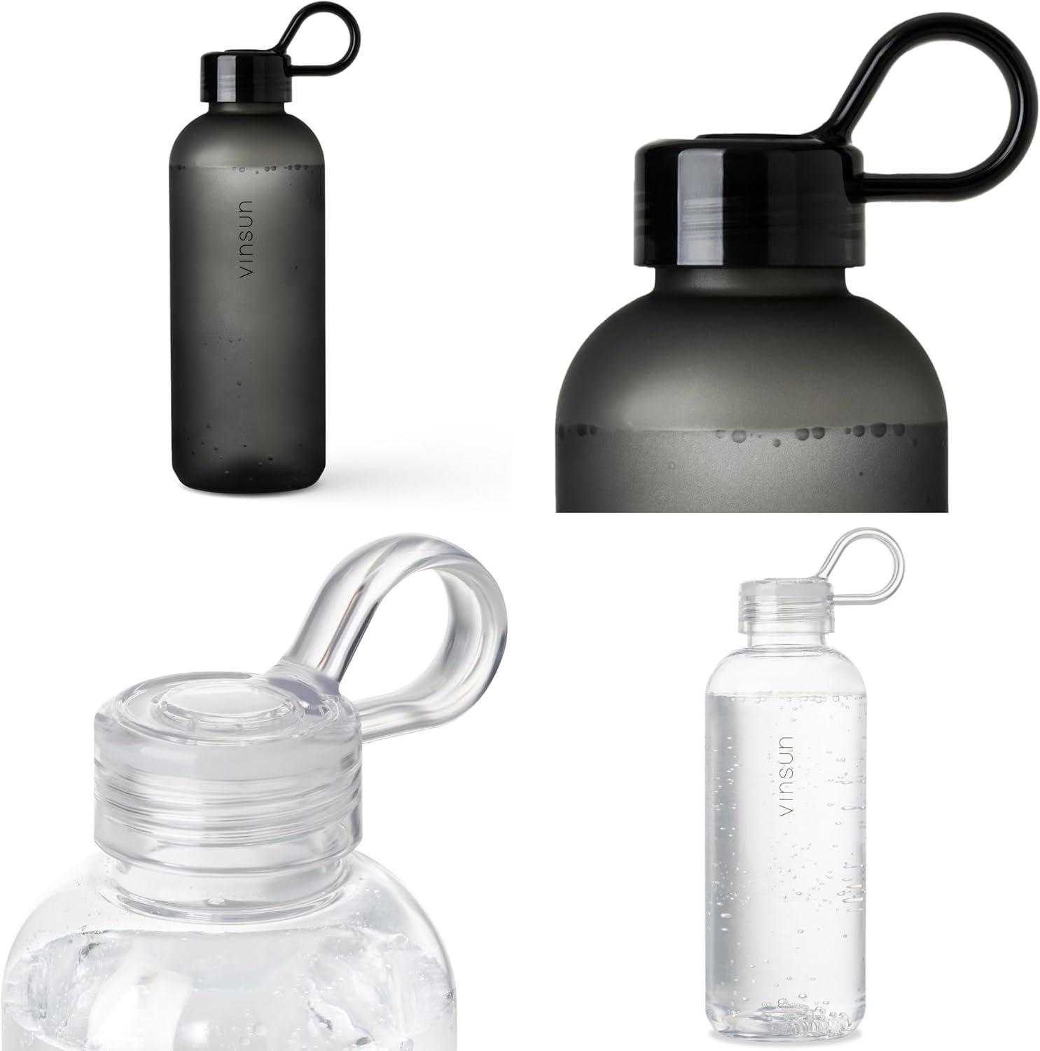 image:imageVINSUN Gourde Sport 650ml avec Poigne Rutilisable Sans BPA Tritan tanche Bouteille dEau lgre pour Sport Excursion cole BureauNoir