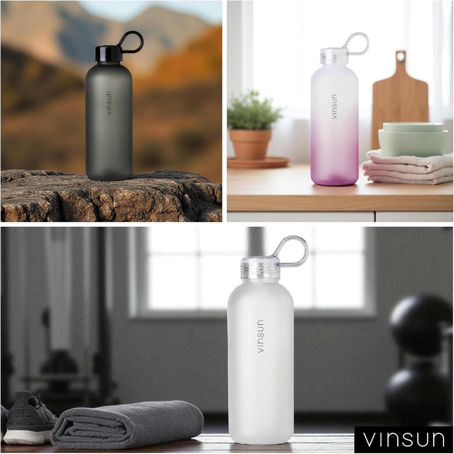 image:imageVINSUN Gourde Sport 650ml avec Poigne Rutilisable Sans BPA Tritan tanche Bouteille dEau lgre pour Sport Excursion cole BureauRose