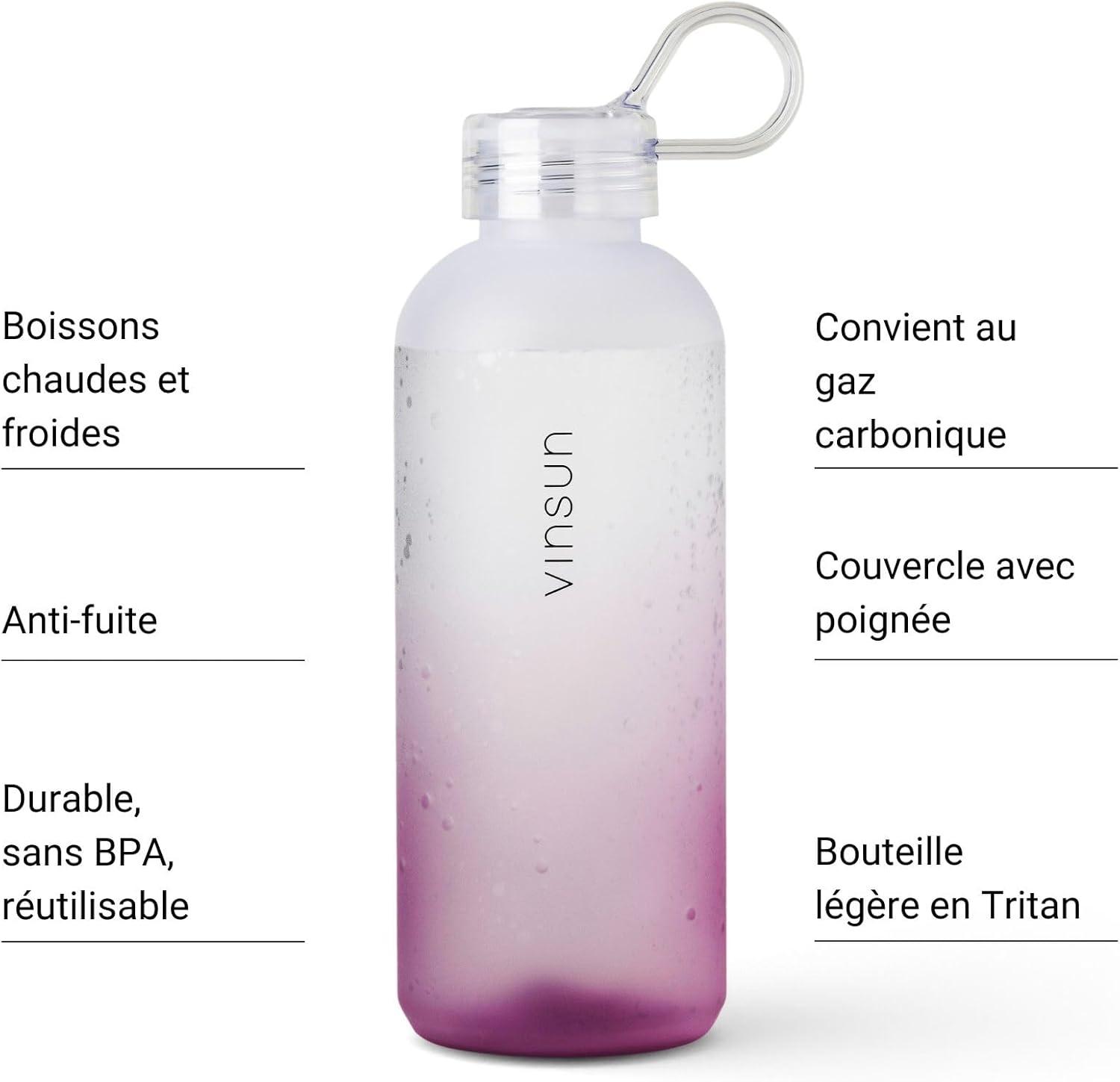image:imageVINSUN Gourde Sport 650ml avec Poigne Rutilisable Sans BPA Tritan tanche Bouteille dEau lgre pour Sport Excursion cole BureauRose