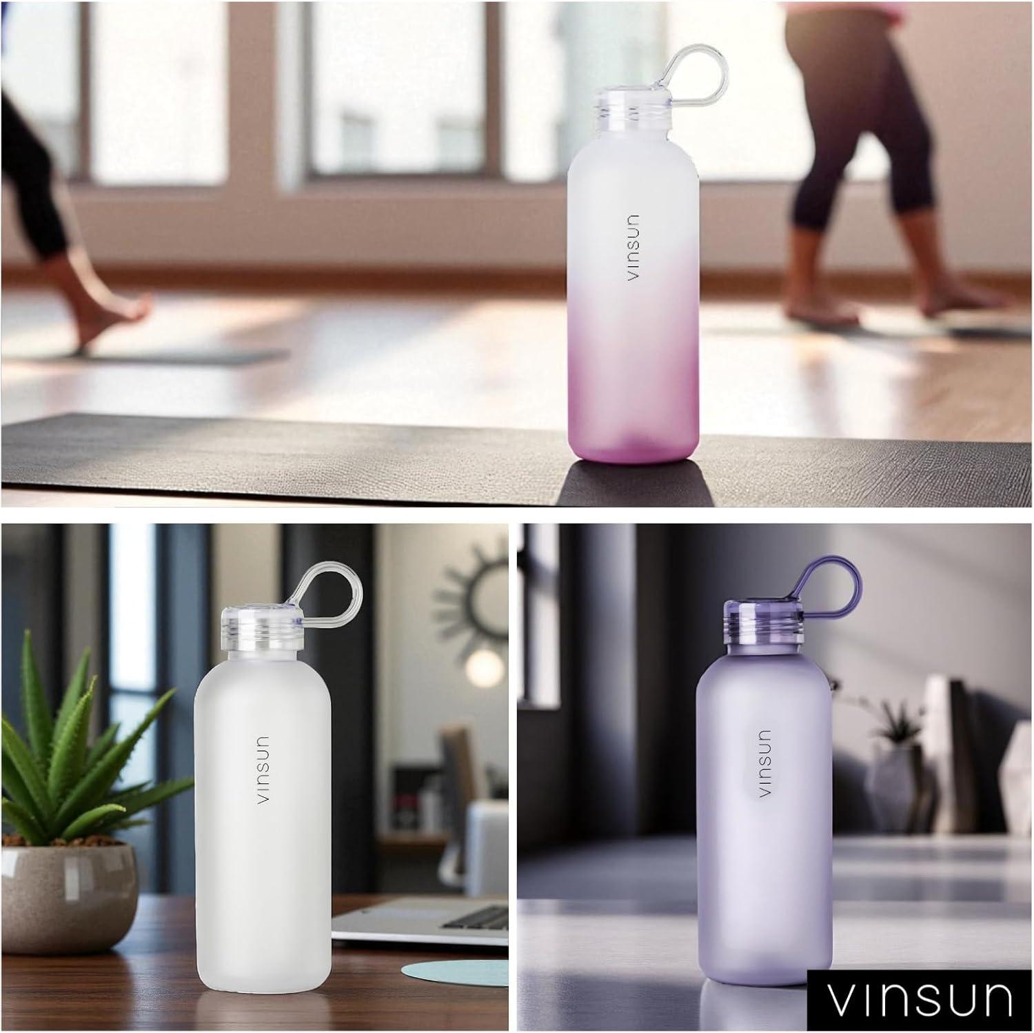 image:imageVINSUN Gourde Sport 650ml avec Poigne Rutilisable Sans BPA Tritan tanche Bouteille dEau lgre pour Sport Excursion cole BureauRose