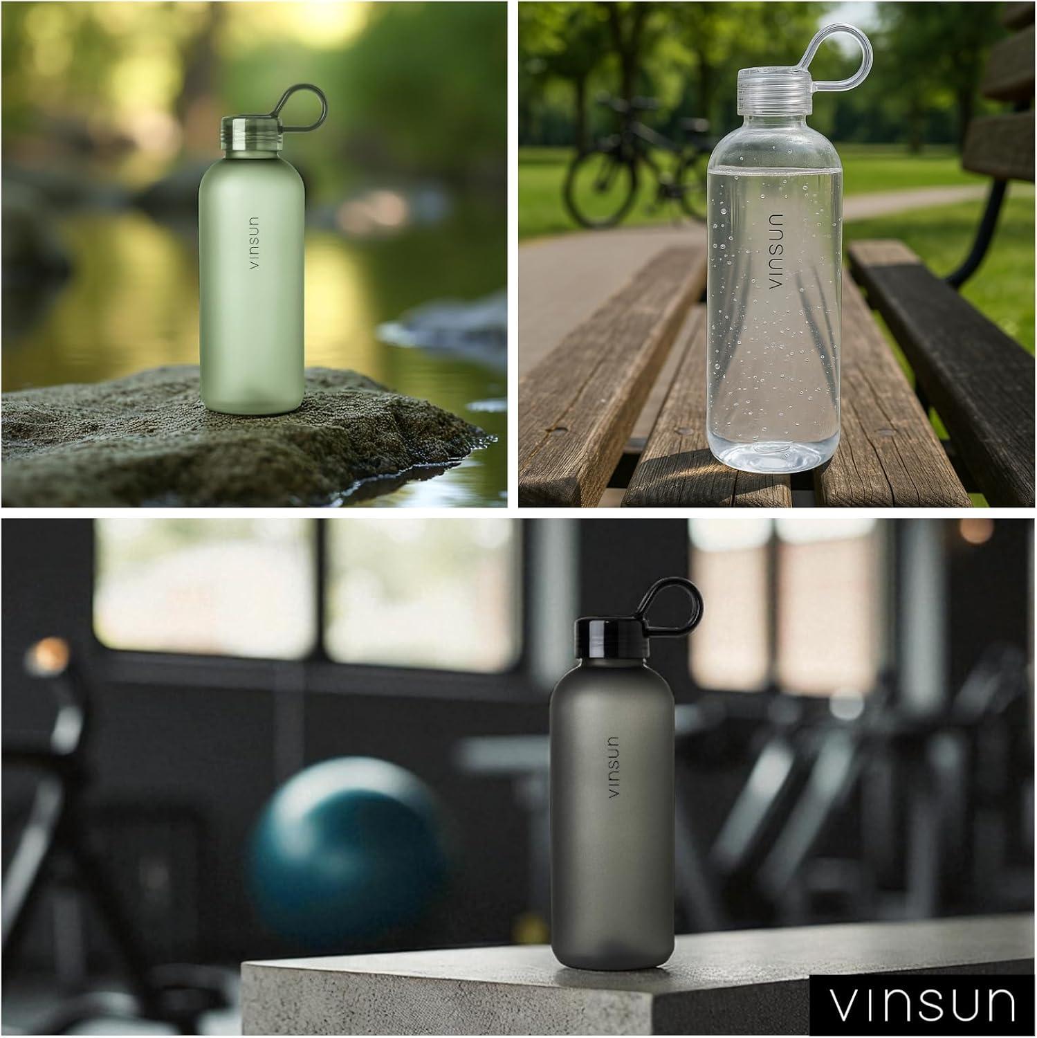 image:imageVINSUN Gourde Sport 650ml avec Poigne Rutilisable Sans BPA Tritan tanche Bouteille dEau lgre pour Sport Excursion cole BureauVert