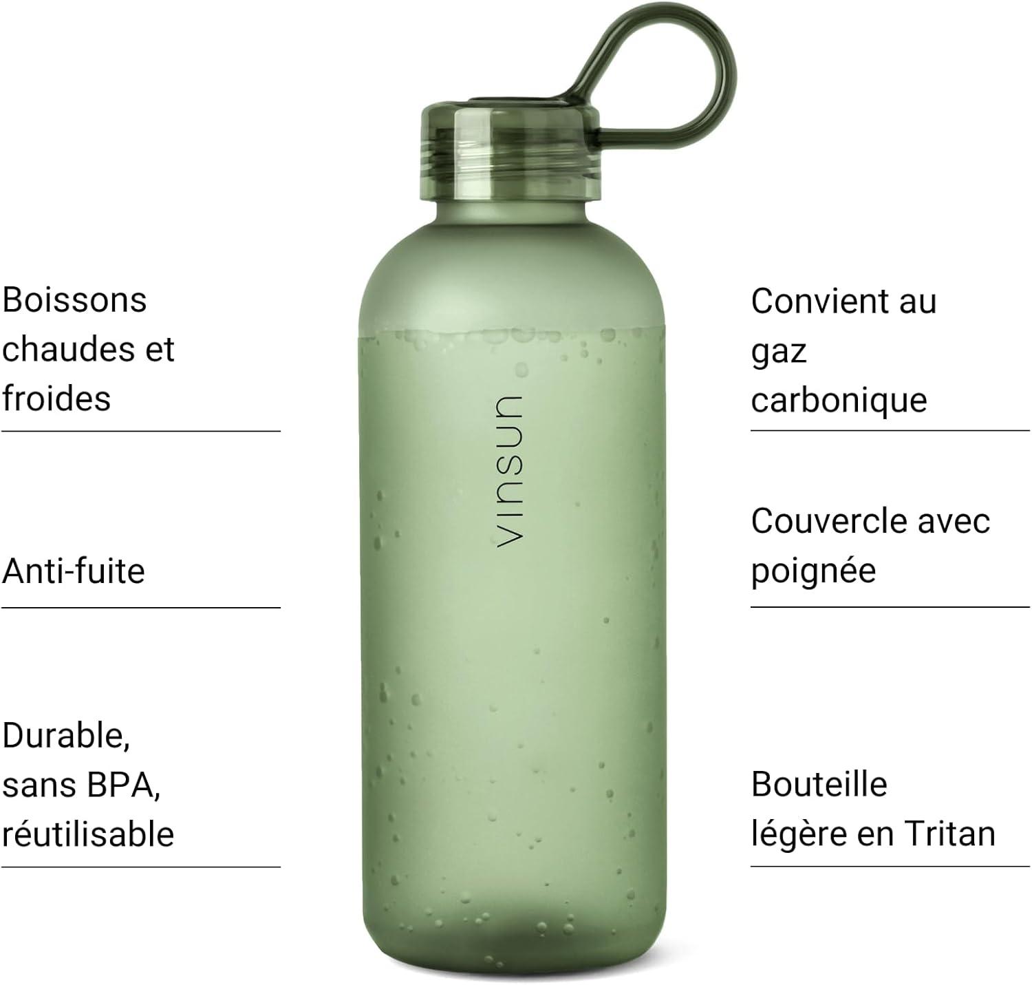 image:imageVINSUN Gourde Sport 650ml avec Poigne Rutilisable Sans BPA Tritan tanche Bouteille dEau lgre pour Sport Excursion cole BureauVert