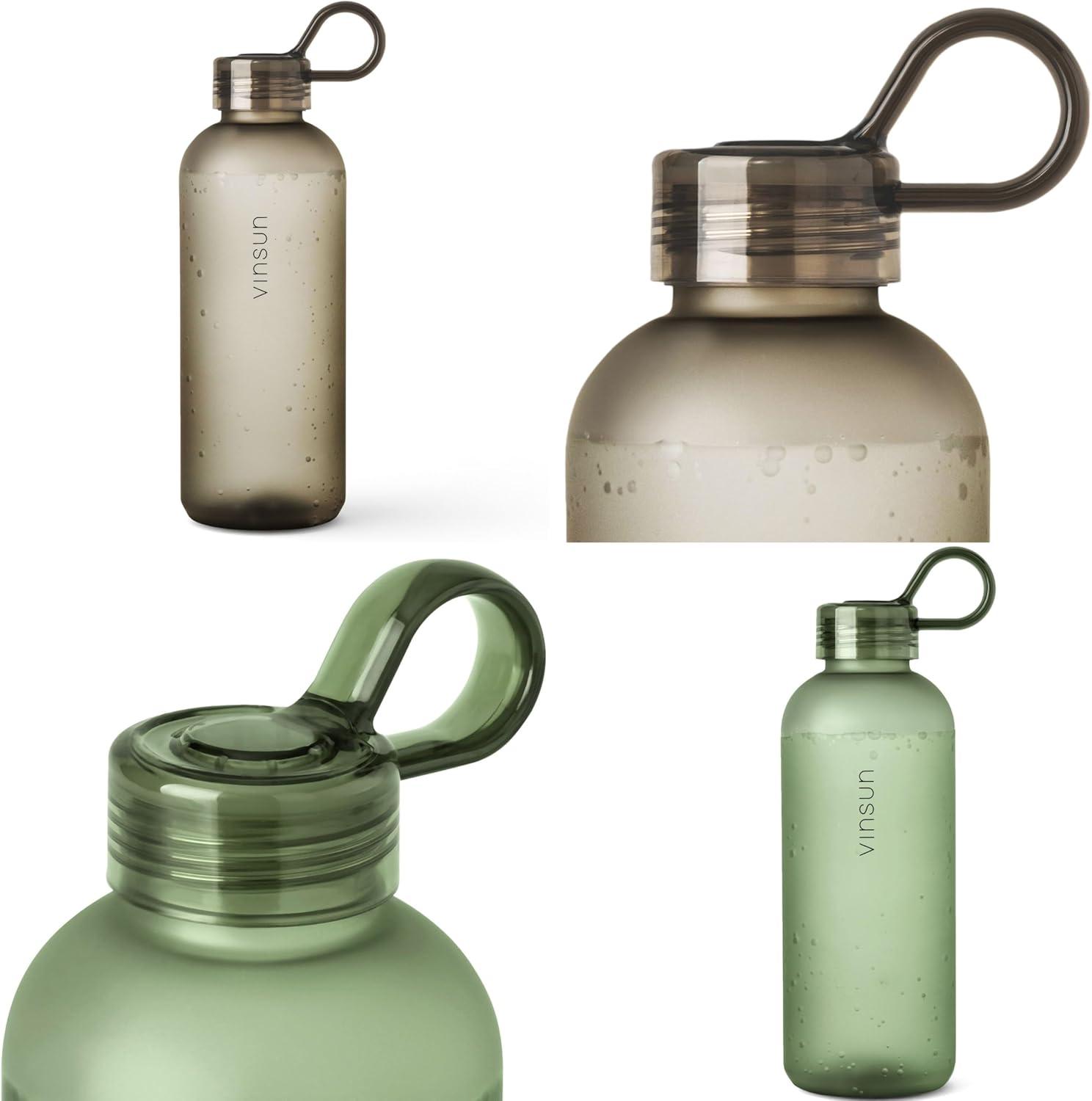 image:imageVINSUN Gourde Sport 650ml avec Poigne Rutilisable Sans BPA Tritan tanche Bouteille dEau lgre pour Sport Excursion cole BureauVert