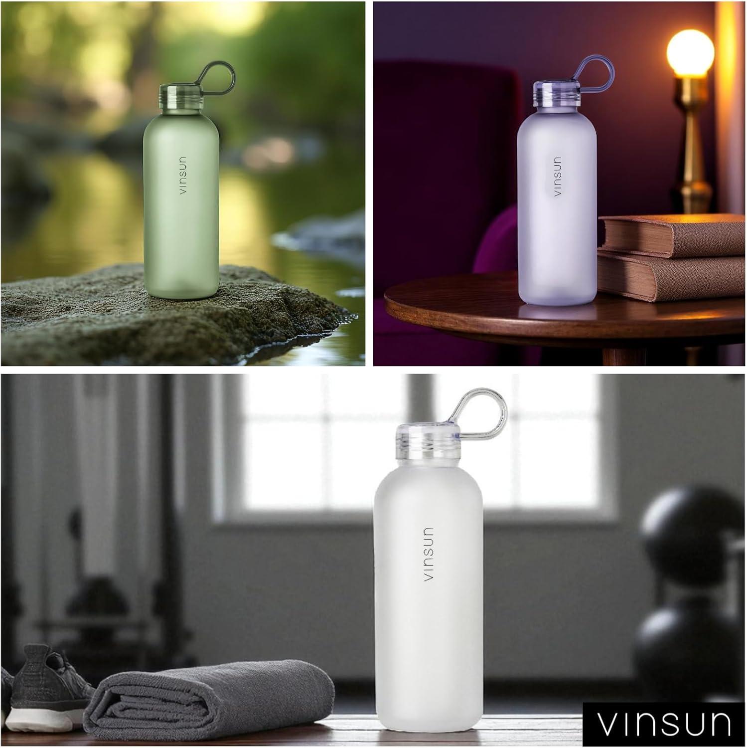 image:imageVINSUN Gourde Sport 650ml avec Poigne Rutilisable Sans BPA Tritan tanche Bouteille dEau lgre pour Sport Excursion cole BureauViolet