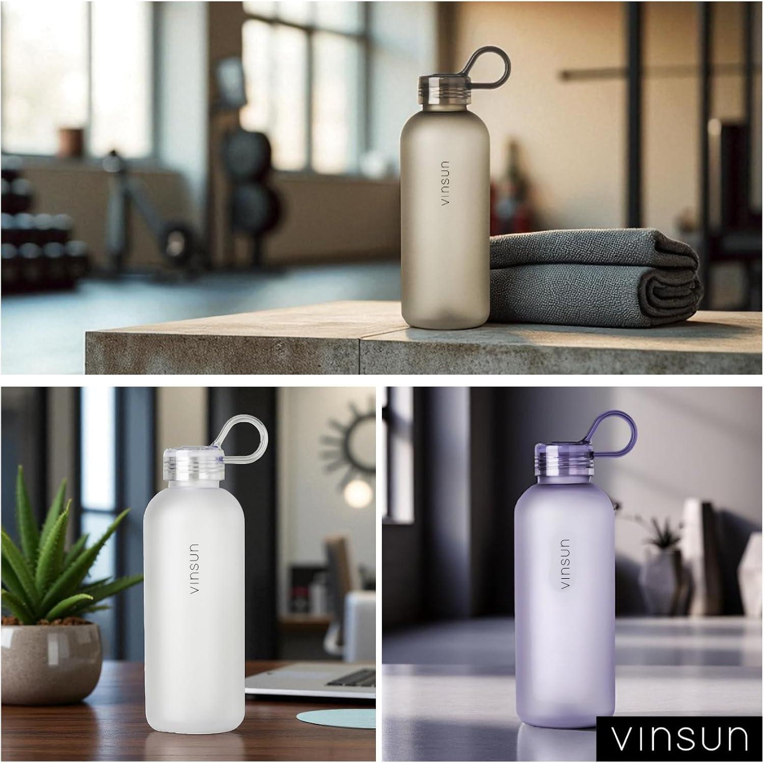 image:imageVINSUN Gourde Sport 650ml avec Poigne Rutilisable Sans BPA Tritan tanche Bouteille dEau lgre pour Sport Excursion cole BureauViolet