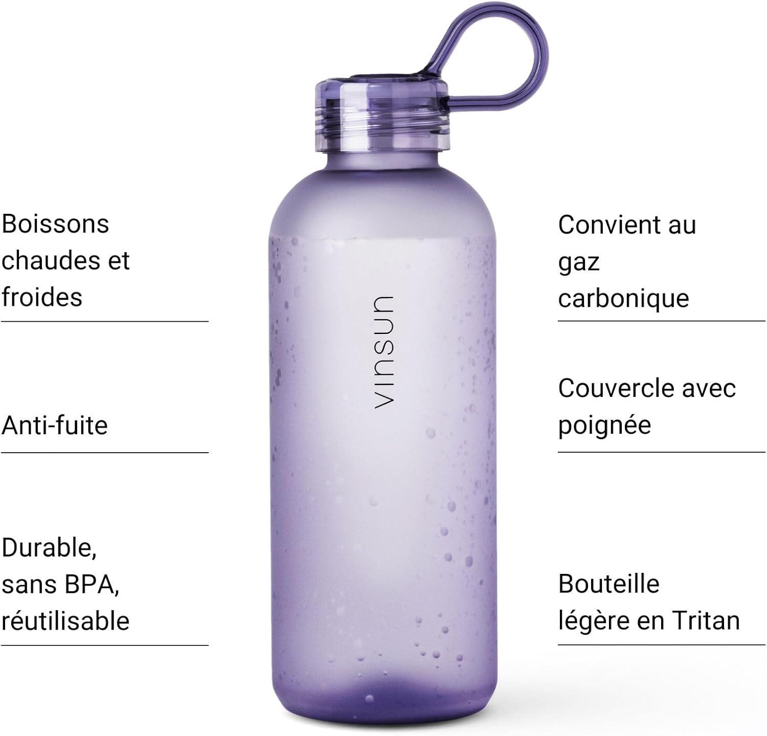 image:imageVINSUN Gourde Sport 650ml avec Poigne Rutilisable Sans BPA Tritan tanche Bouteille dEau lgre pour Sport Excursion cole BureauViolet
