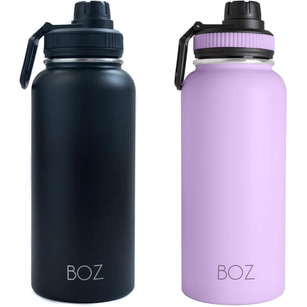 image:imageBOZ Gourde Isotherme En Acier Inoxydable 1L Sans BPA Isolation Sous Vide Gourde Inox Avec Couvercle Anti Germe Bouteille dEau 1 Litre pour Bureau Sport Voiture Randonne Gym Bleu clairNoir Lavande