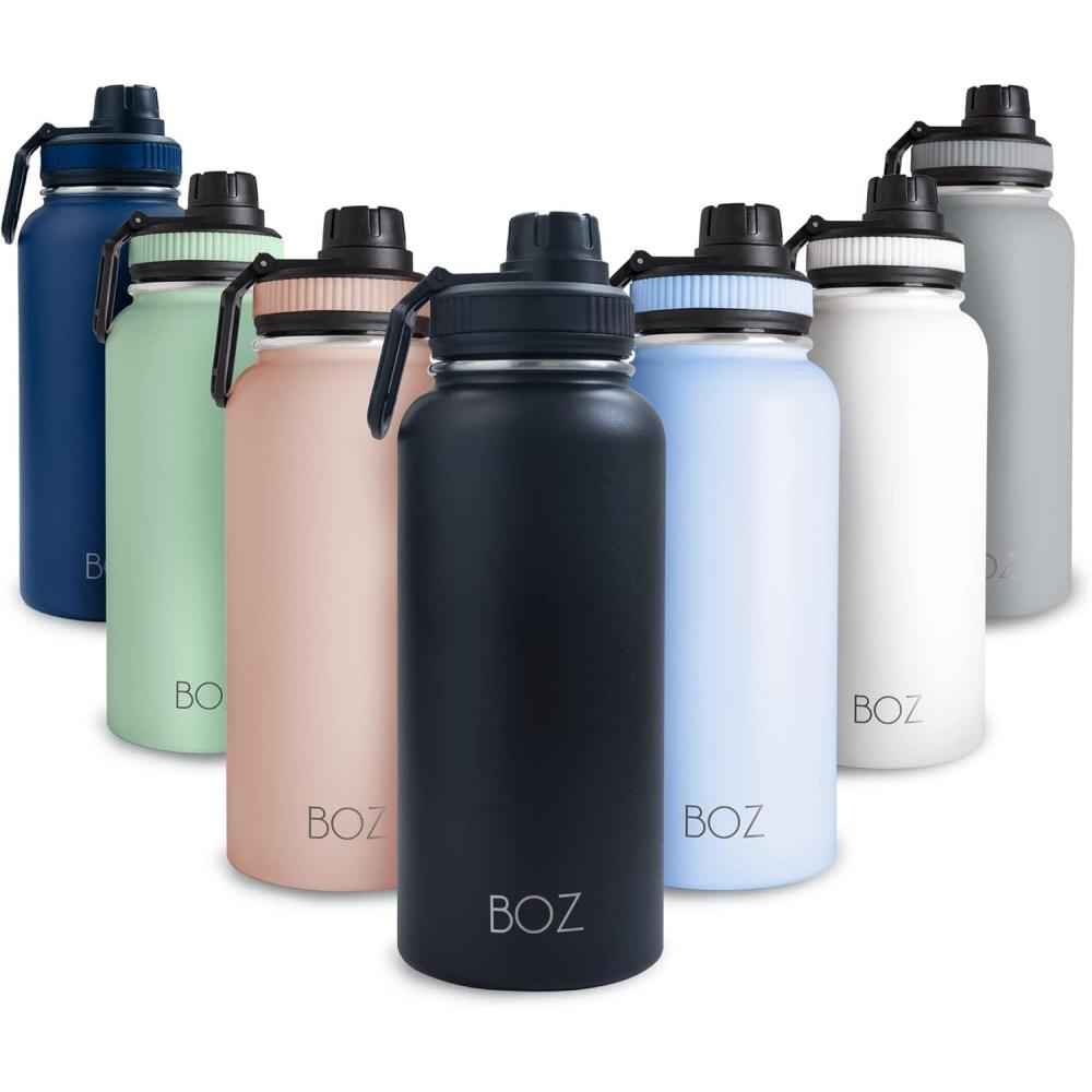 image:imageBOZ Gourde Isotherme En Acier Inoxydable 1L Sans BPA Isolation Sous Vide Gourde Inox Avec Couvercle Anti Germe Bouteille dEau 1 Litre pour Bureau Sport Voiture Randonne Gym Bleu clairNoir