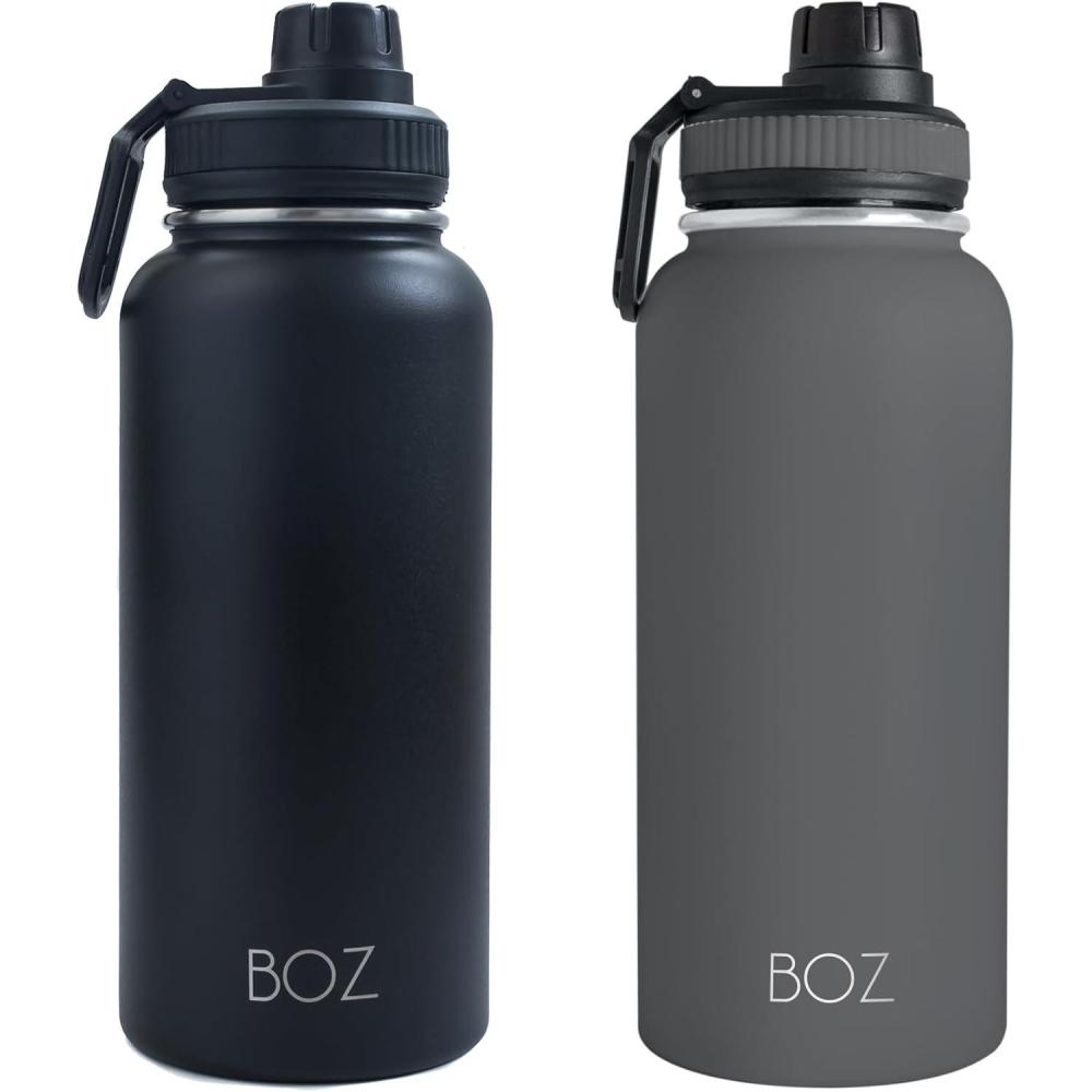 image:imageBOZ Gourde Isotherme En Acier Inoxydable 1L Sans BPA Isolation Sous Vide Gourde Inox Avec Couvercle Anti Germe Bouteille dEau 1 Litre pour Bureau Sport Voiture Randonne Gym Bleu clairLot de 2 Gris et Noir