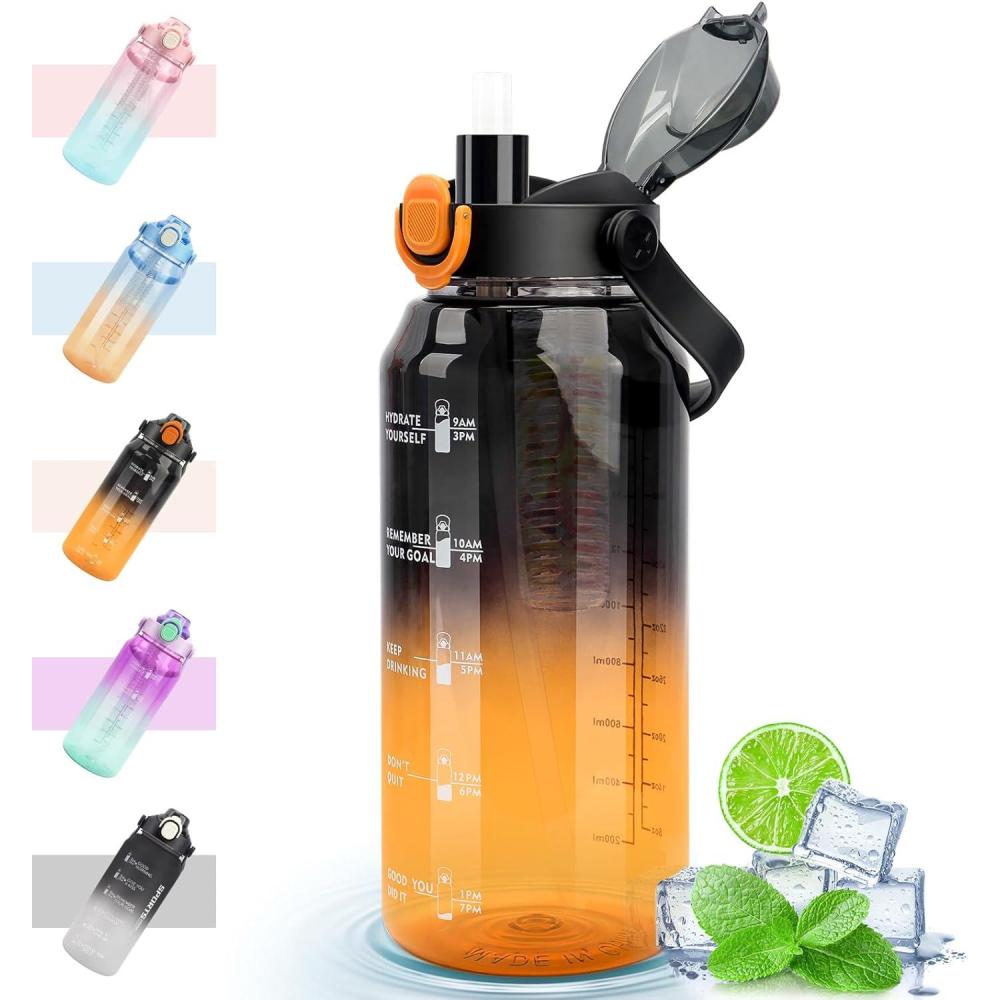 image:imageMOMSIV Gourde de 2 l sans BPA grande capacit antifuite avec paille graduations de temps pour boire et verrouiller pichet deau en Tritan pour le vlo lcole la gymNoir