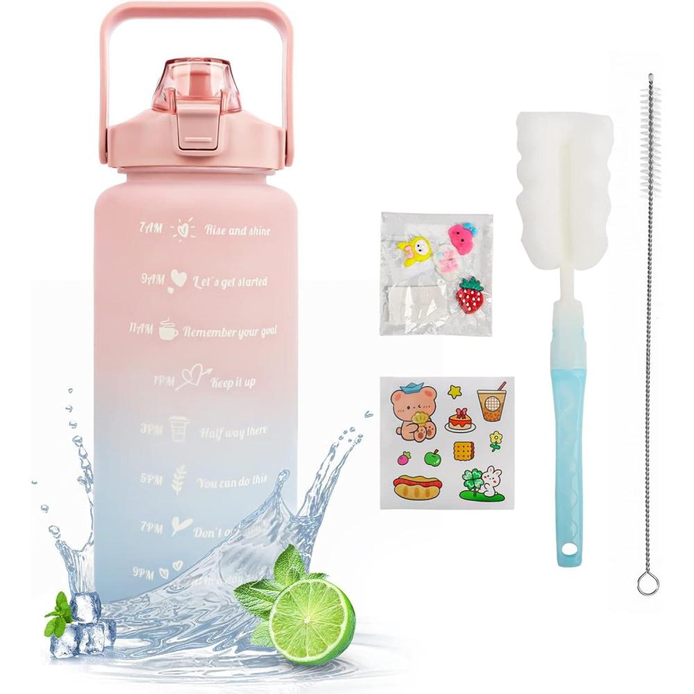 image:imageMOMSIV Gourde de 2 l sans BPA grande capacit antifuite avec paille graduations de temps pour boire et verrouiller pichet deau en Tritan pour le vlo lcole la gymRose