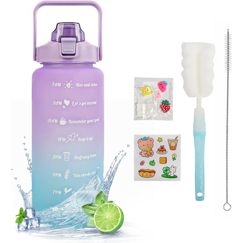 image:imageMOMSIV Gourde de 2 l sans BPA grande capacit antifuite avec paille graduations de temps pour boire et verrouiller pichet deau en Tritan pour le vlo lcole la gymViolet