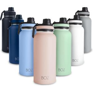 BOZ Gourde Isotherme En Acier Inoxydable 1L, Sans BPA, Isolation Sous Vide | Gourde Inox Avec Couvercle Anti Germe, Bouteille d&rsquo;Eau 1 Litre pour Bureau, Sport, Voiture, Randonnée, Gym (Bleu clair)(Rose)