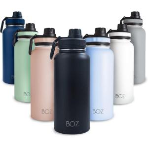 BOZ Gourde Isotherme En Acier Inoxydable 1L, Sans BPA, Isolation Sous Vide | Gourde Inox Avec Couvercle Anti Germe, Bouteille d&rsquo;Eau 1 Litre pour Bureau, Sport, Voiture, Randonnée, Gym (Bleu clair)(Noir)