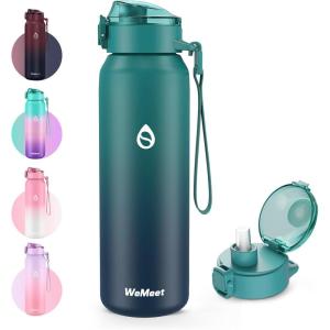 Gourde Isotherme avec Paille Amovible 1L,1000ml Bouteille Isotherme Étanche sans BPA, 18/10 Gourde Inox Anti-Fuite pour Sport, Gym, Voyage(Bleu Bleu)