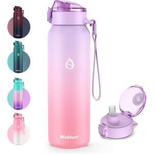 Gourde Isotherme avec Paille Amovible 1L,1000ml Bouteille Isotherme Étanche sans BPA, 18/10 Gourde Inox Anti-Fuite pour Sport, Gym, Voyage(Violet Rose)