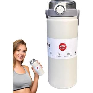 Gourde Isotherme pour Boisson Froide,Gourde Sportive Réutilisable | Theros Anti-Fuite pour Sport, Randonnée, Pêche, École, Bureau, Bébé et Activités Extérieures(Blanc)