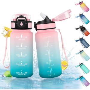 HoneyHolly Gourde Paille, Gourde 500ml, sans BPA & Étanches, Bouteille, Motivation Bouteille d&rsquo;eau, Avec Marqueur de Temps, Petite Bouteille pour Gym, Ecole, Cyclisme, Plein Air, Sport(Bleu Vert – 500 Ml)