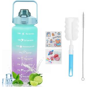 MOMSIV Gourde de 2 l sans BPA, grande capacité, anti-fuite, avec paille, graduations de temps pour boire et verrouiller, pichet d&rsquo;eau en Tritan pour le vélo, l&rsquo;école, la gym(Vert)