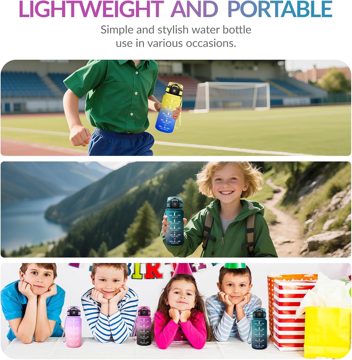 image:imageHoneyHolly Gourde Paille Gourde 500ml sans BPA ampamp tanches Bouteille Motivation Bouteille deau Avec Marqueur de Temps Petite Water Bottle pour Gym Ecole Cyclisme Plein Air SportRose Cyan 500 Ml