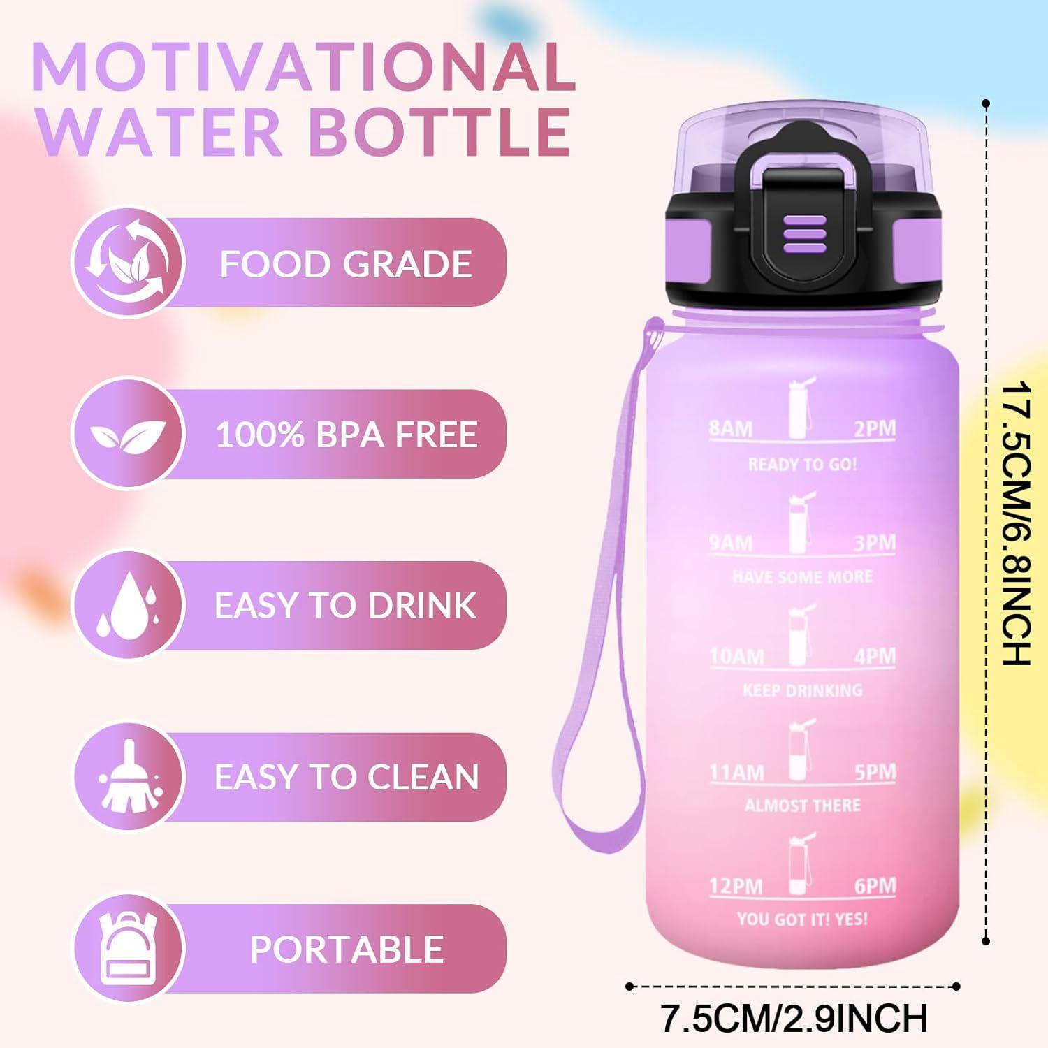 image:imageHoneyHolly Gourde Paille Gourde 500ml sans BPA ampamp tanches Bouteille Motivation Bouteille deau Avec Marqueur de Temps Petite Water Bottle pour Gym Ecole Cyclisme Plein Air SportIrisrosa 500ml