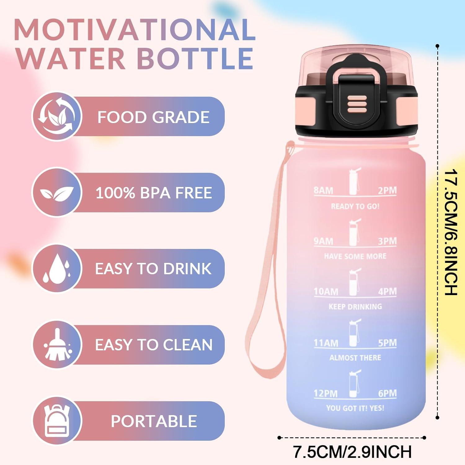 image:imageHoneyHolly Gourde Paille Gourde 500ml sans BPA ampamp tanches Bouteille Motivation Bouteille deau Avec Marqueur de Temps Petite Water Bottle pour Gym Ecole Cyclisme Plein Air SportHimmelrosa 500ml
