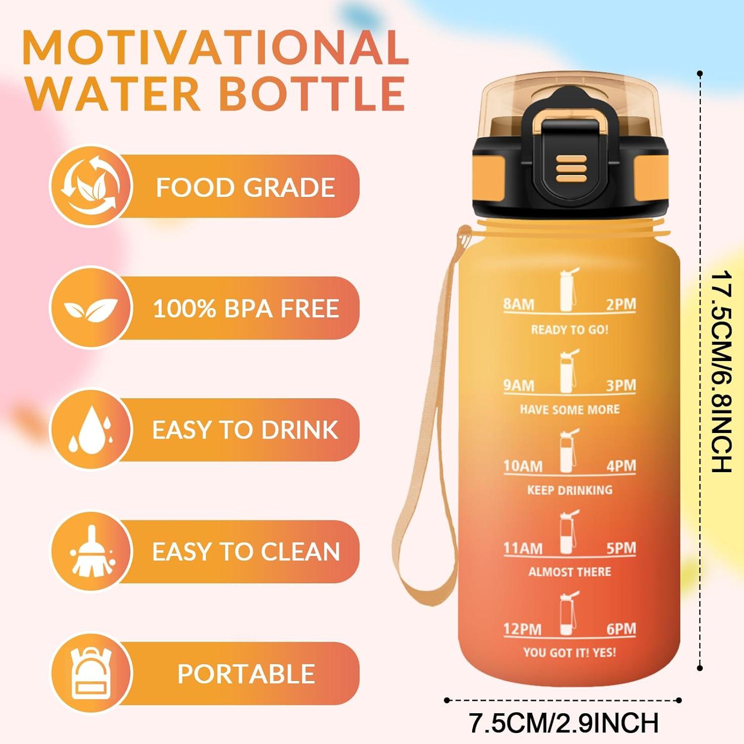 image:imageHoneyHolly Gourde Paille Gourde 500ml sans BPA ampamp tanches Bouteille Motivation Bouteille deau Avec Marqueur de Temps Petite Water Bottle pour Gym Ecole Cyclisme Plein Air SportAmbreorange 500 Ml