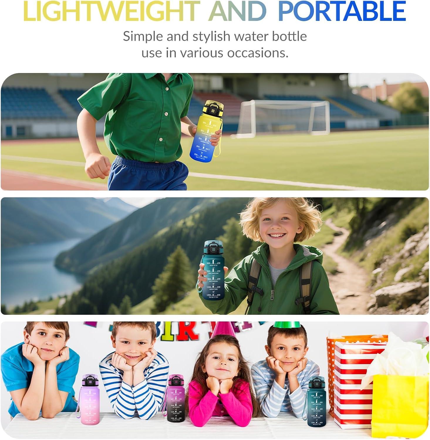 image:imageHoneyHolly Gourde Paille Gourde 500ml sans BPA ampamp tanches Bouteille Motivation Bouteille deau Avec Marqueur de Temps Petite Water Bottle pour Gym Ecole Cyclisme Plein Air SportGelbblau 500ml