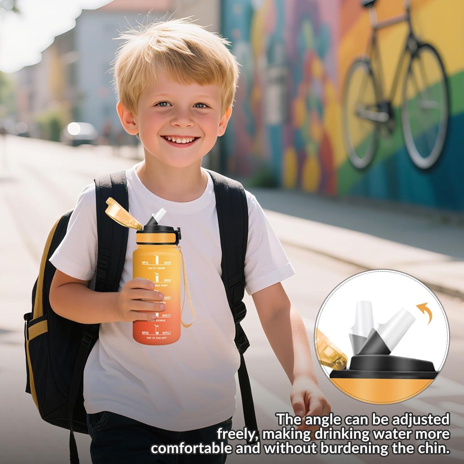 image:imageHoneyHolly Gourde Paille Gourde 500ml sans BPA ampamp tanches Bouteille Motivation Bouteille deau Avec Marqueur de Temps Petite Water Bottle pour Gym Ecole Cyclisme Plein Air SportAmbreorange 500 Ml