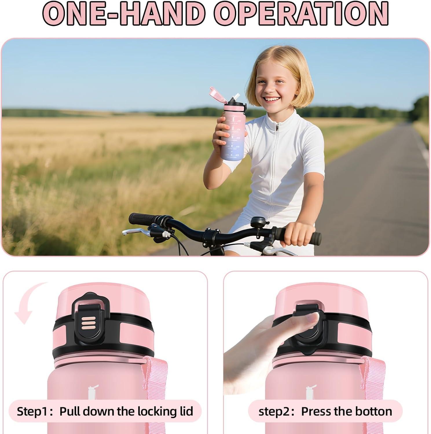 image:imageHoneyHolly Gourde Paille Gourde 500ml sans BPA ampamp tanches Bouteille Motivation Bouteille deau Avec Marqueur de Temps Petite Water Bottle pour Gym Ecole Cyclisme Plein Air SportHimmelrosa 500ml