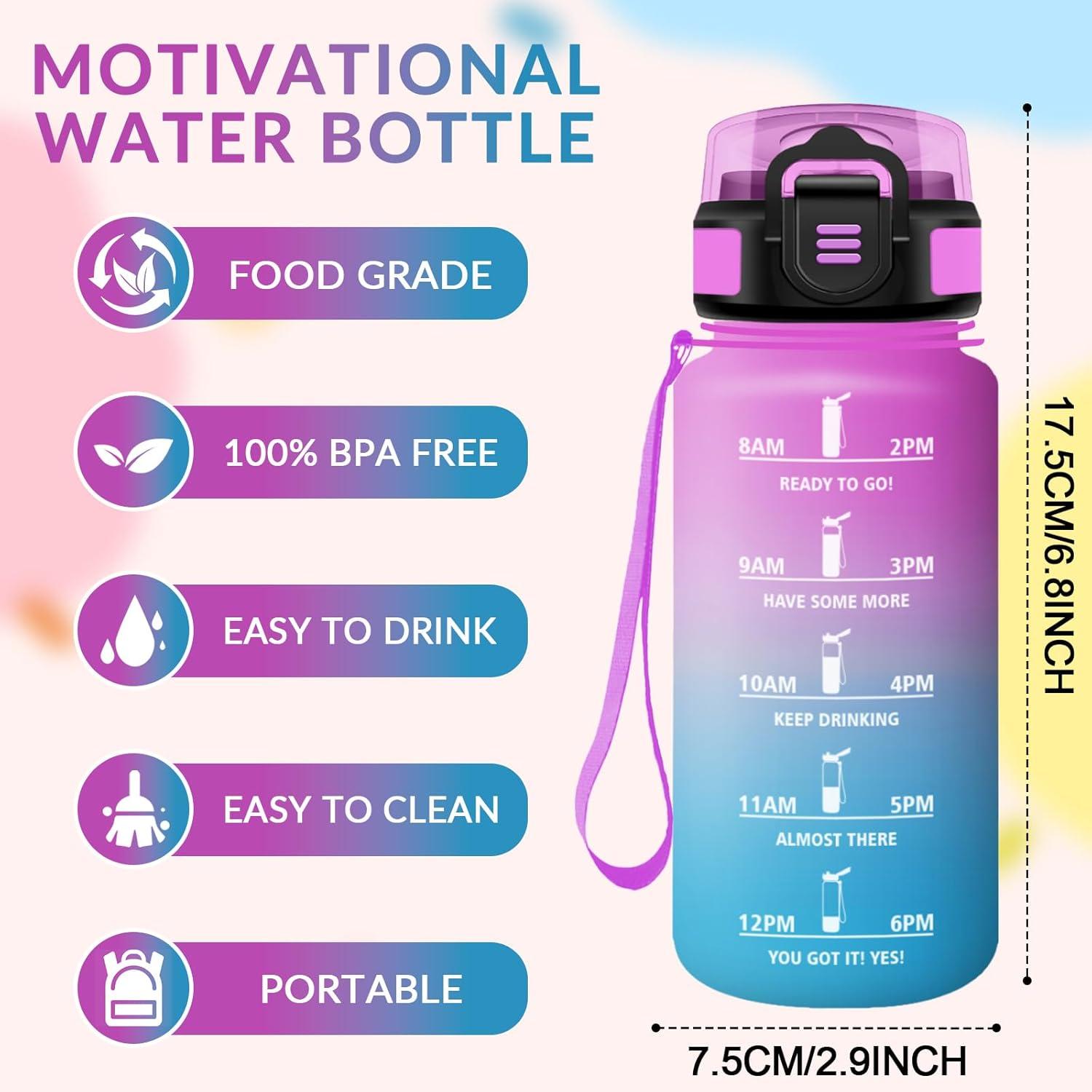 image:imageHoneyHolly Gourde Paille Gourde 500ml sans BPA ampamp tanches Bouteille Motivation Bouteille deau Avec Marqueur de Temps Petite Water Bottle pour Gym Ecole Cyclisme Plein Air SportRose Cyan 500 Ml