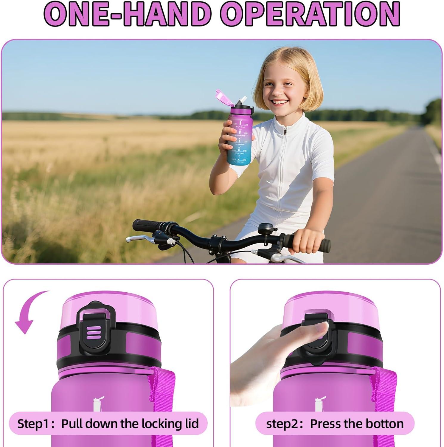 image:imageHoneyHolly Gourde Paille Gourde 500ml sans BPA ampamp tanches Bouteille Motivation Bouteille deau Avec Marqueur de Temps Petite Water Bottle pour Gym Ecole Cyclisme Plein Air SportRose Cyan 500 Ml