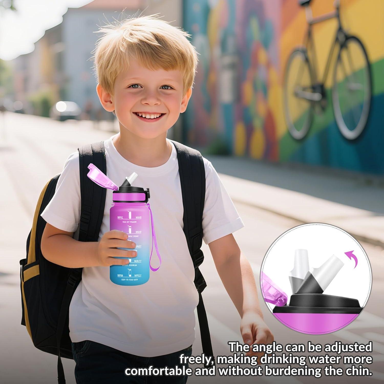 image:imageHoneyHolly Gourde Paille Gourde 500ml sans BPA ampamp tanches Bouteille Motivation Bouteille deau Avec Marqueur de Temps Petite Water Bottle pour Gym Ecole Cyclisme Plein Air SportRose Cyan 500 Ml