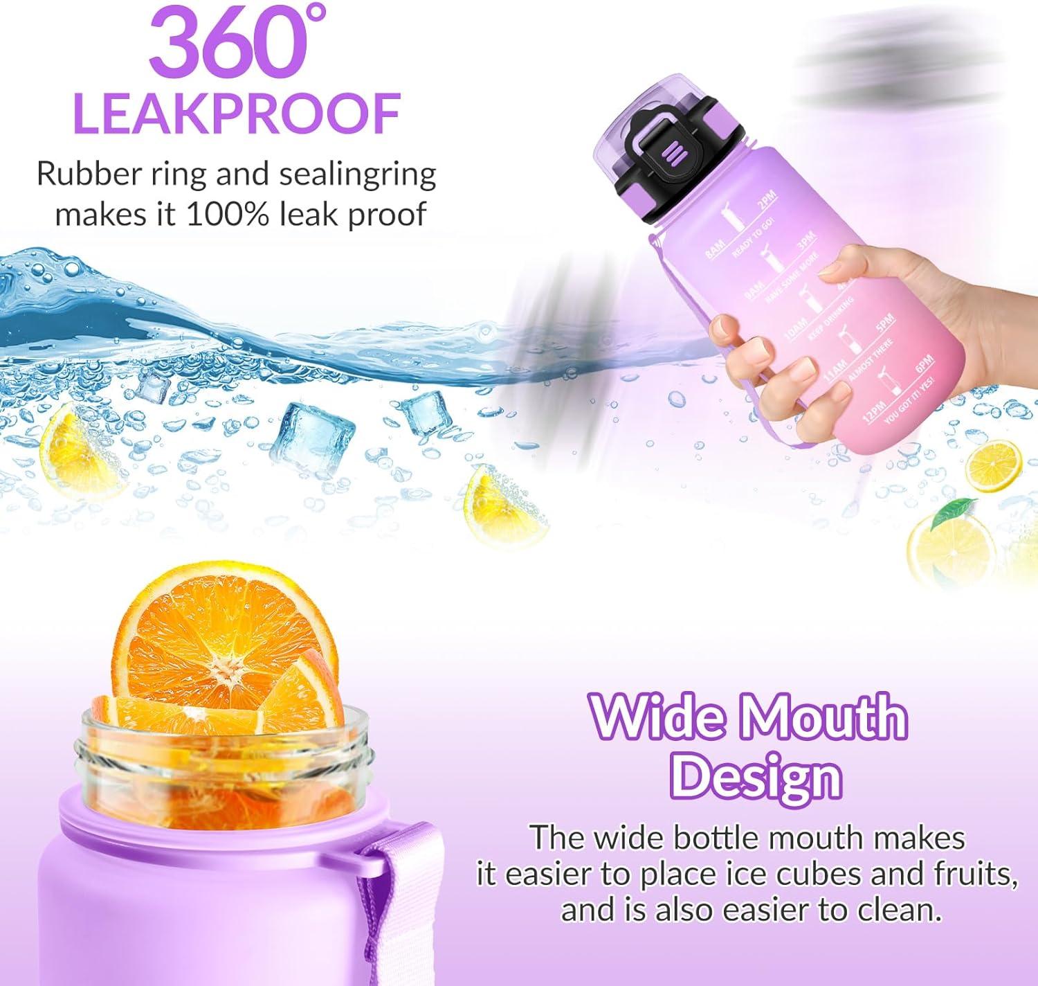 image:imageHoneyHolly Gourde Paille Gourde 500ml sans BPA ampamp tanches Bouteille Motivation Bouteille deau Avec Marqueur de Temps Petite Water Bottle pour Gym Ecole Cyclisme Plein Air SportIrisrosa 500ml