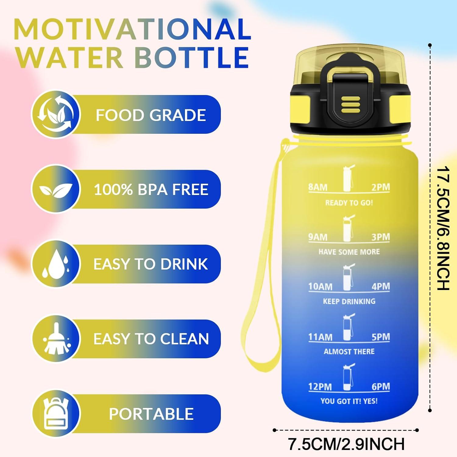 image:imageHoneyHolly Gourde Paille Gourde 500ml sans BPA ampamp tanches Bouteille Motivation Bouteille deau Avec Marqueur de Temps Petite Water Bottle pour Gym Ecole Cyclisme Plein Air SportGelbblau 500ml