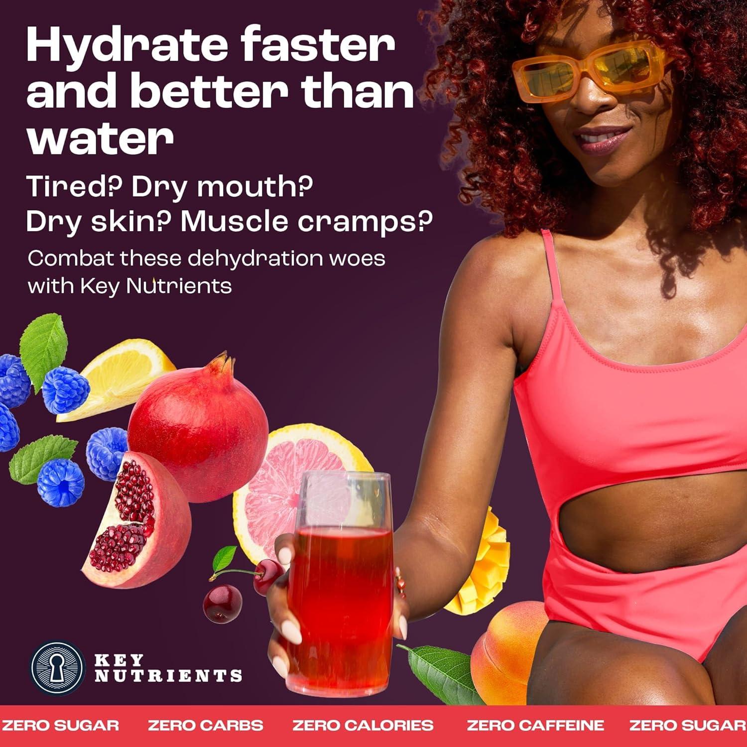 image:imageKey Nutrients Sachets dlectrolytes Poudre dlectrolytes multivitamines et minraux 10 portions de saveurs varies Sachets dhydratation Sachets de rhydratation surchargs avec 16 vitamines