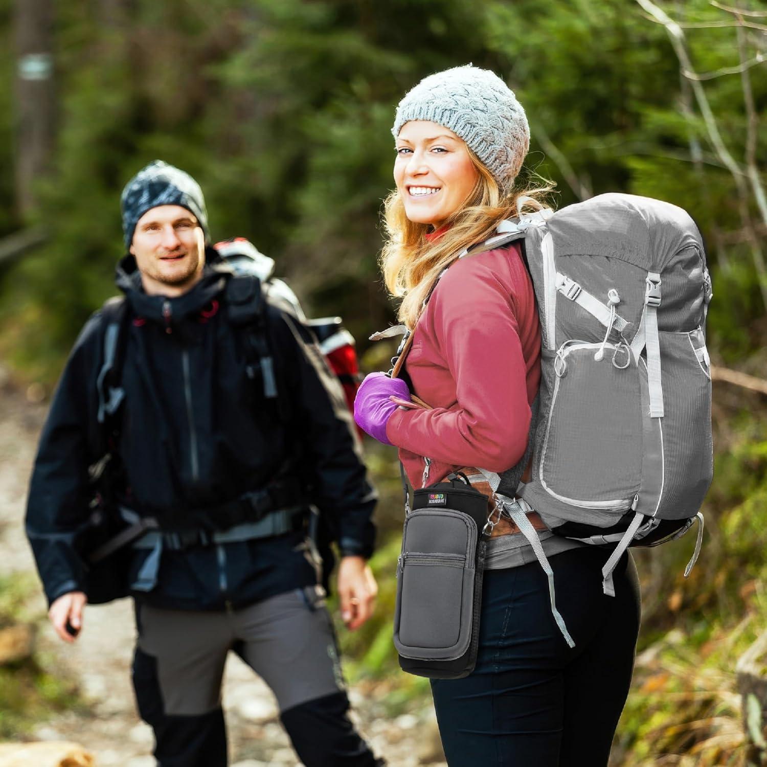image:imageNuovoware Sac Bouteille en Noprne 750ml1000ml1800ml PorteBouteille avec BandoulireampampDragonne Ajustable Sac FourreTout avec Poche Accessoire Parfait pour Voyage Randonne CampingNoirGris