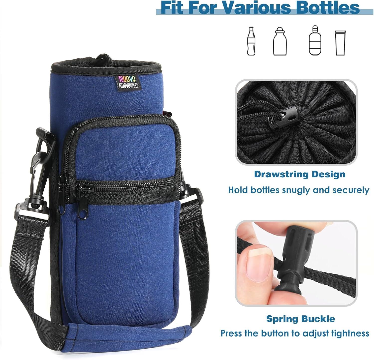 image:imageNuovoware Sac Bouteille en Noprne 750ml1000ml1800ml PorteBouteille avec BandoulireampampDragonne Ajustable Sac FourreTout avec Poche Accessoire Parfait pour Voyage Randonne CampingIndigo