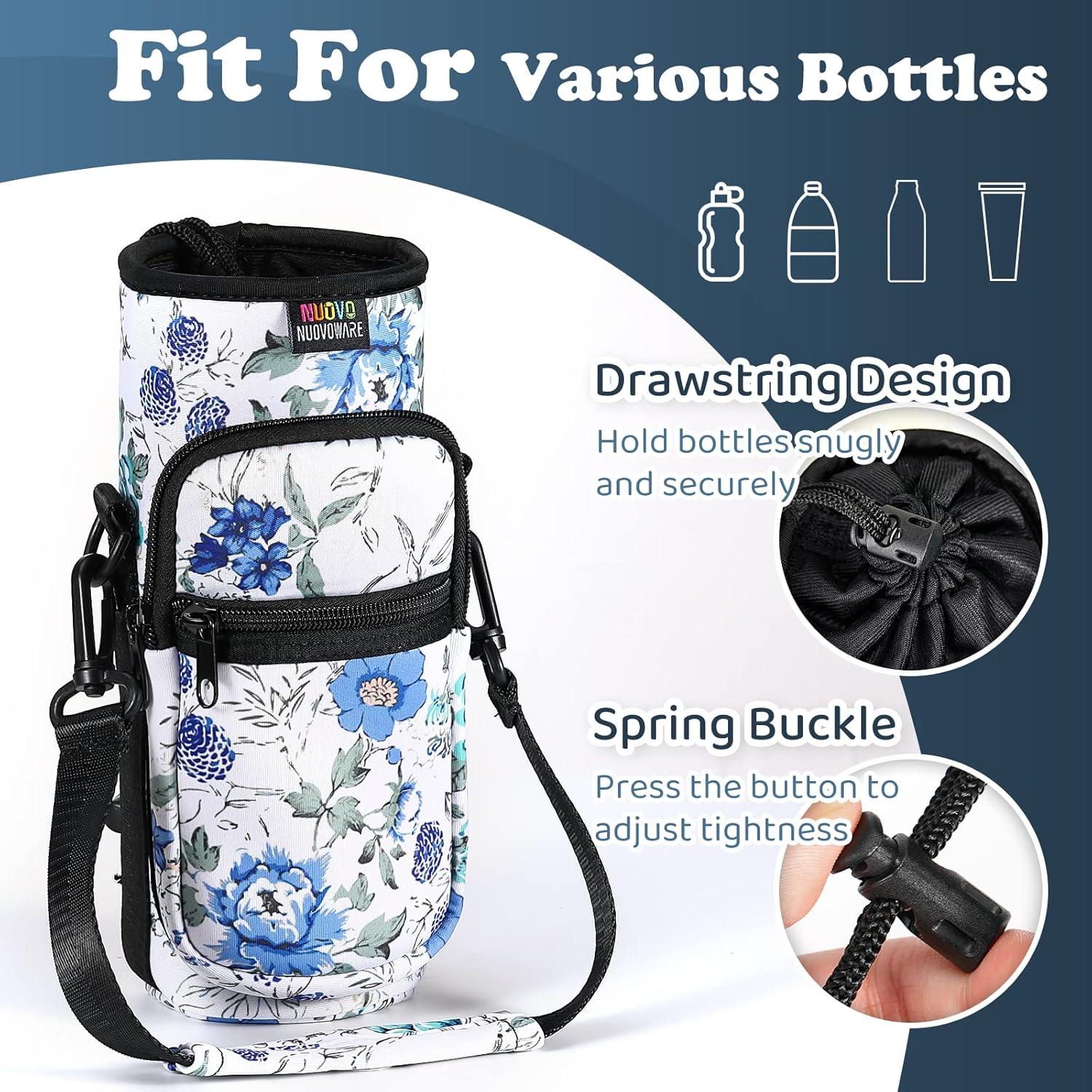 image:imageNuovoware Sac Bouteille en Noprne 750ml1000ml1800ml PorteBouteille avec BandoulireampampDragonne Ajustable Sac FourreTout avec Poche Accessoire Parfait pour Voyage Randonne CampingBlanc Bleu
