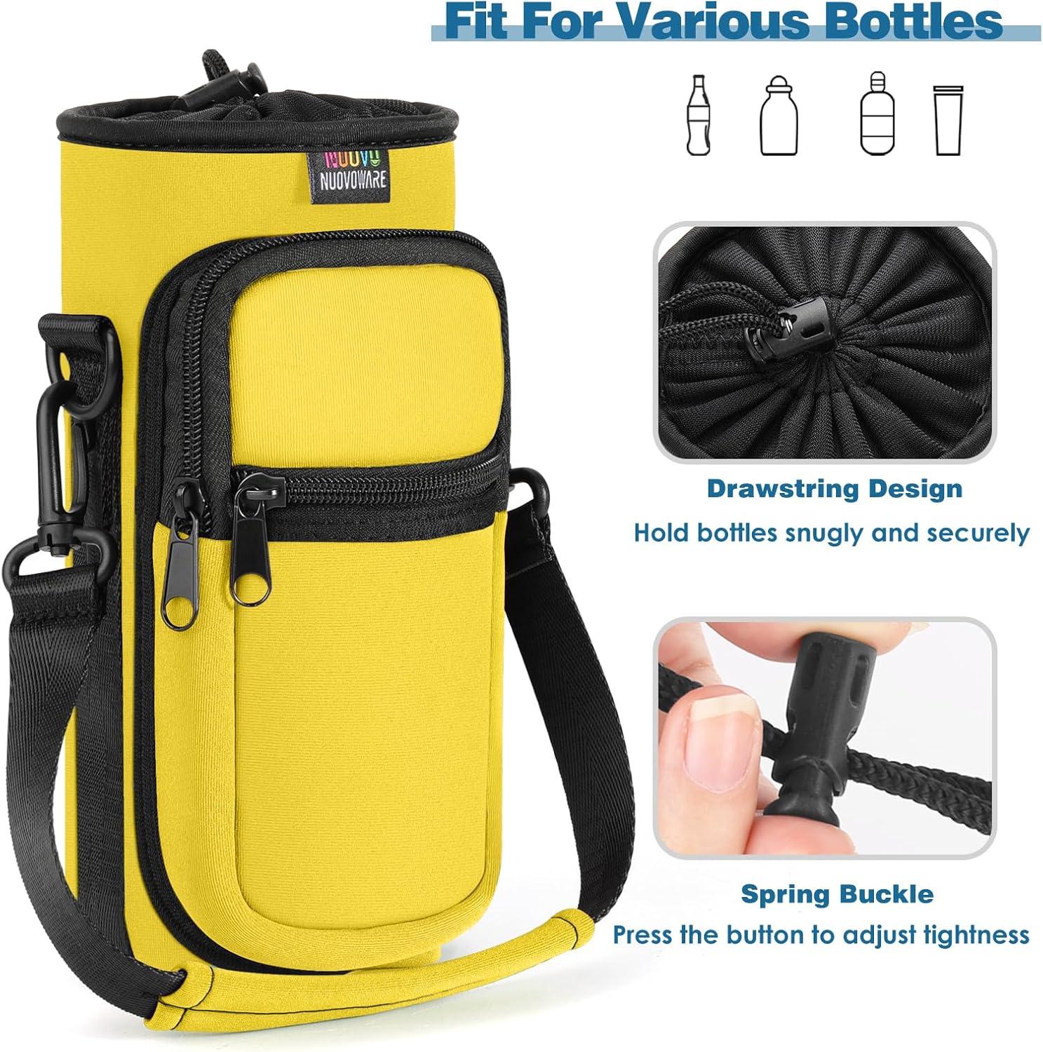 image:imageNuovoware Sac Bouteille en Noprne 750ml1000ml1800ml PorteBouteille avec BandoulireampampDragonne Ajustable Sac FourreTout avec Poche Accessoire Parfait pour Voyage Randonne CampingJaune