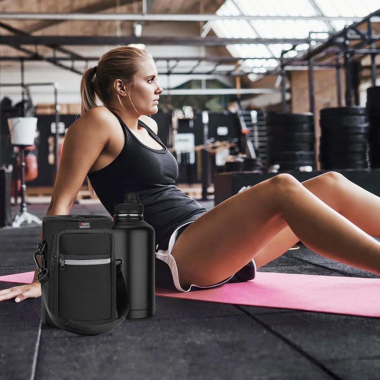 image:imageNuovoware Sac Bouteille en Noprne 750ml1000ml1800ml PorteBouteille avec BandoulireampampDragonne Ajustable Sac FourreTout avec Poche Accessoire Parfait pour Voyage Randonne CampingNoir