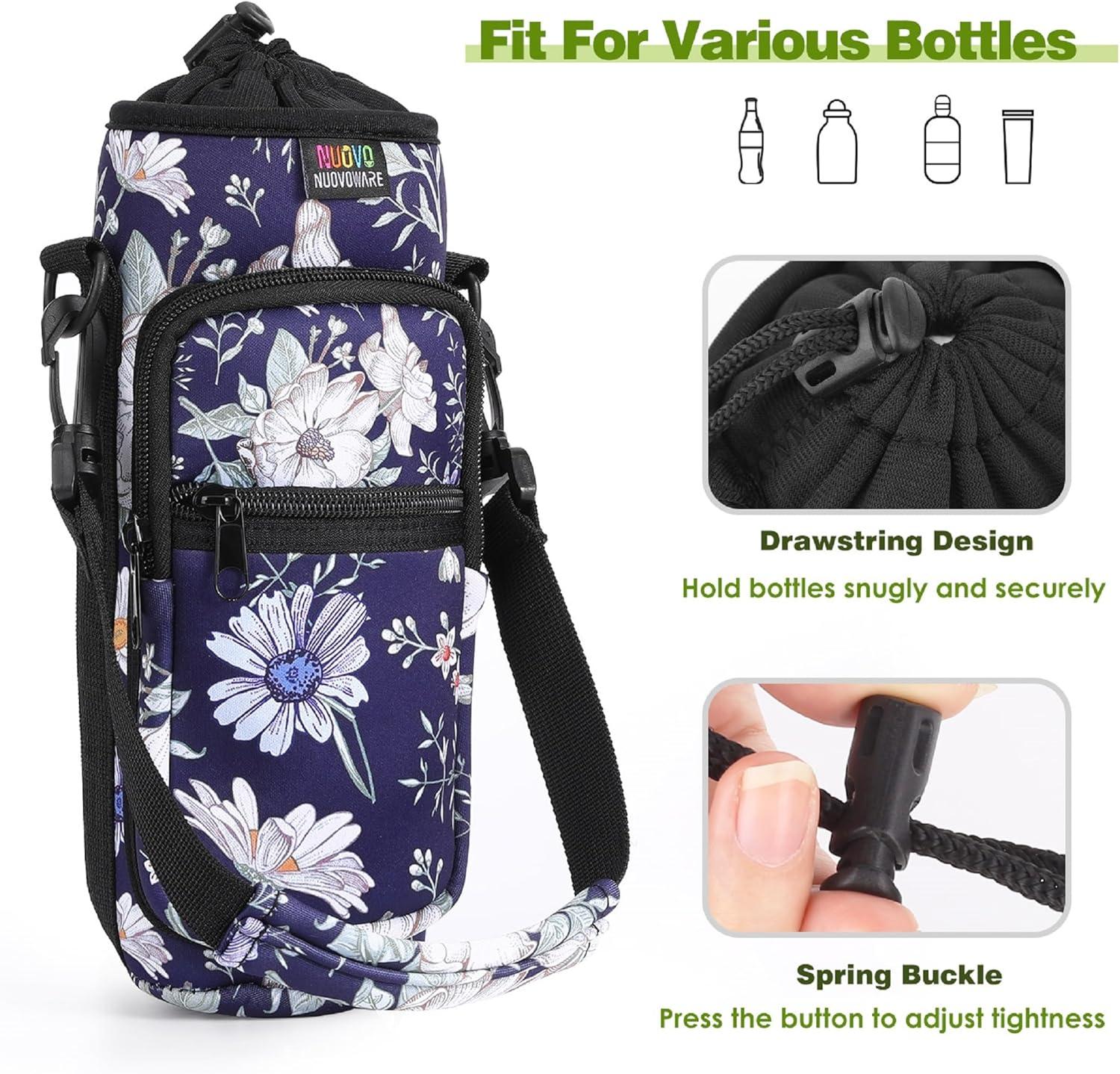 image:imageNuovoware Sac Bouteille en Noprne 750ml1000ml1800ml PorteBouteille avec BandoulireampampDragonne Ajustable Sac FourreTout avec Poche Accessoire Parfait pour Voyage Randonne CampingCosmos Bleu