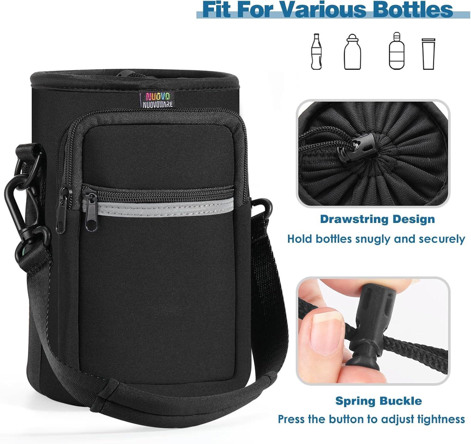 image:imageNuovoware Sac Bouteille en Noprne 750ml1000ml1800ml PorteBouteille avec BandoulireampampDragonne Ajustable Sac FourreTout avec Poche Accessoire Parfait pour Voyage Randonne CampingNoir