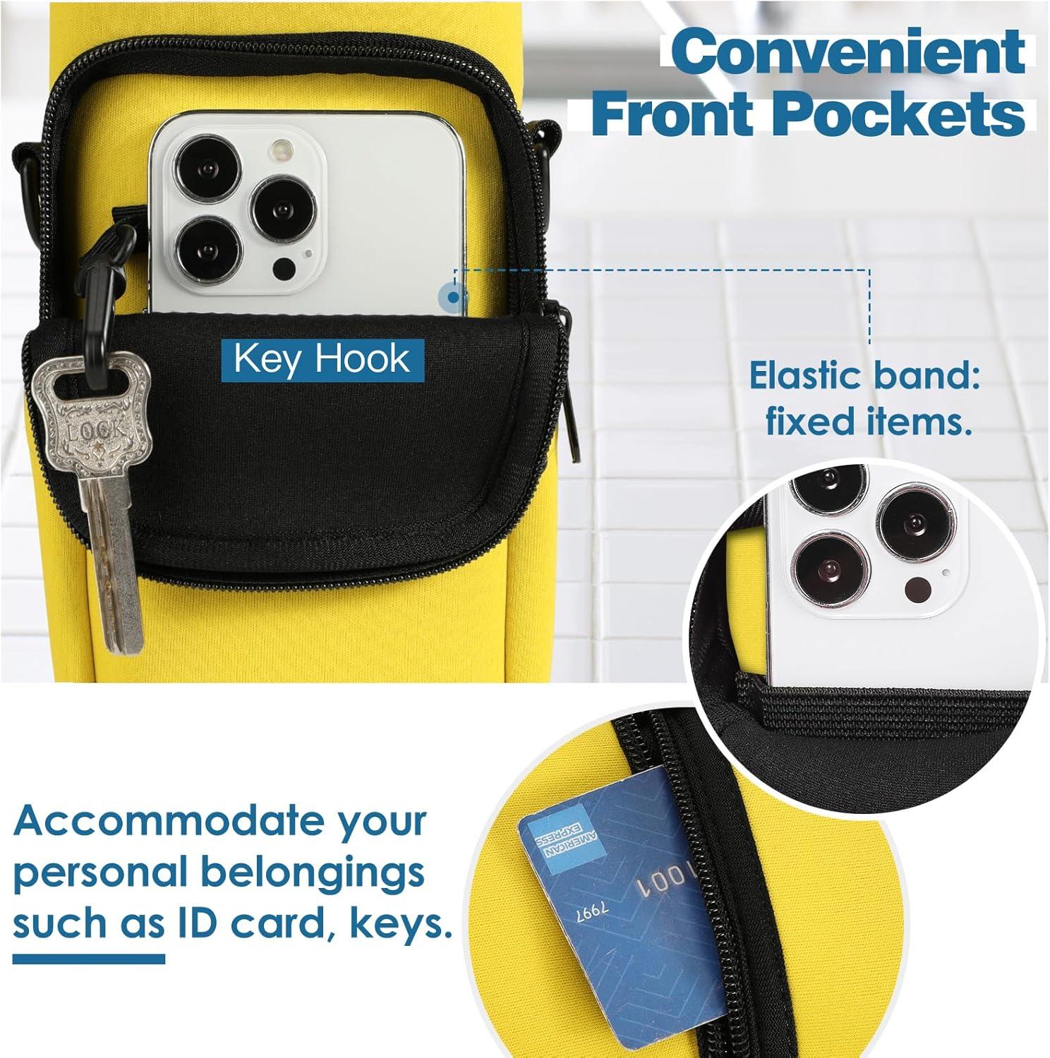 image:imageNuovoware Sac Bouteille en Noprne 750ml1000ml1800ml PorteBouteille avec BandoulireampampDragonne Ajustable Sac FourreTout avec Poche Accessoire Parfait pour Voyage Randonne CampingJaune