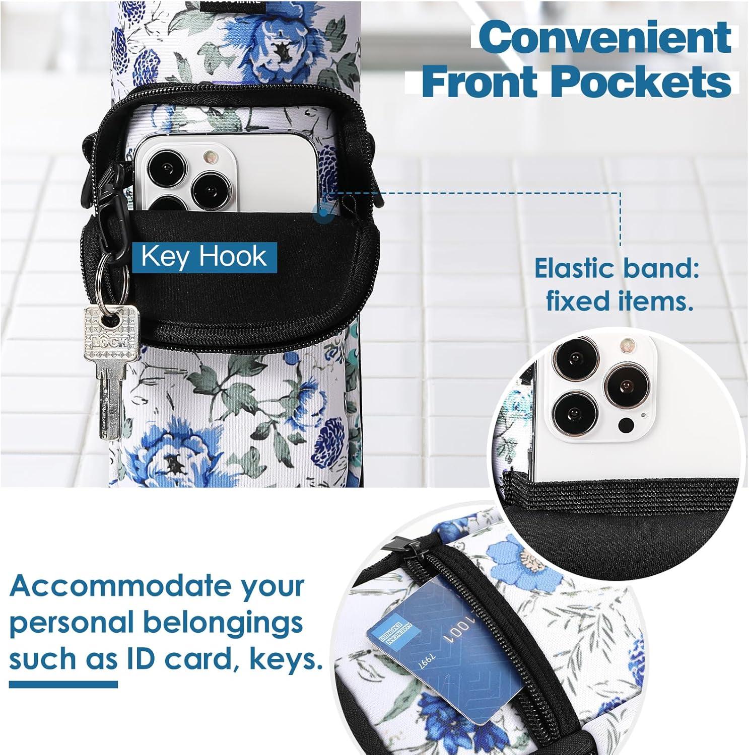 image:imageNuovoware Sac Bouteille en Noprne 750ml1000ml1800ml PorteBouteille avec BandoulireampampDragonne Ajustable Sac FourreTout avec Poche Accessoire Parfait pour Voyage Randonne CampingBlancBleu