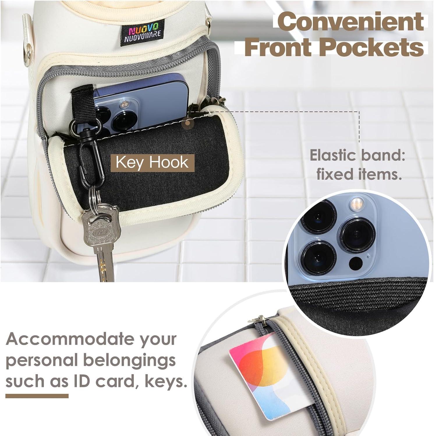 image:imageNuovoware Sac Bouteille en Noprne 750ml1000ml1800ml PorteBouteille avec BandoulireampampDragonne Ajustable Sac FourreTout avec Poche Accessoire Parfait pour Voyage Randonne CampingBlanc Laiteux