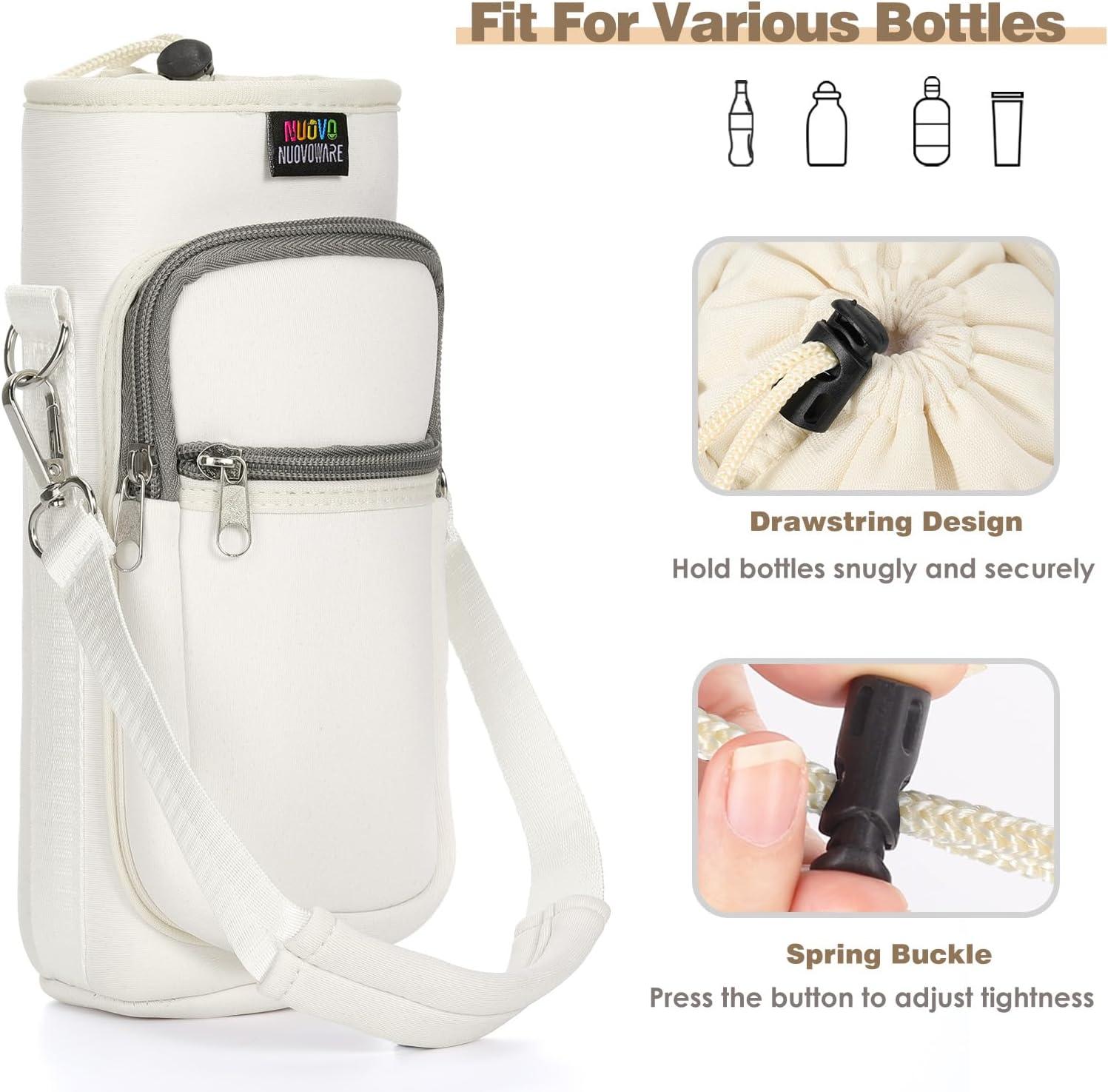 image:imageNuovoware Sac Bouteille en Noprne 750ml1000ml1800ml PorteBouteille avec BandoulireampampDragonne Ajustable Sac FourreTout avec Poche Accessoire Parfait pour Voyage Randonne CampingBlanc Laiteux