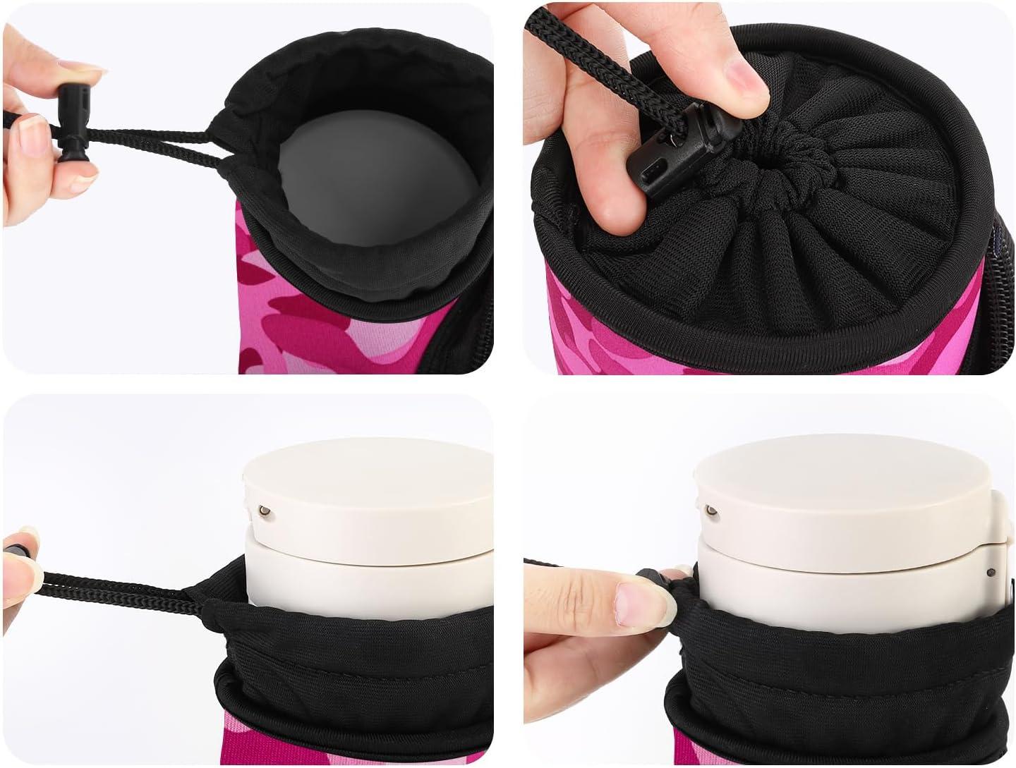 image:imageNuovoware Sac Bouteille en Noprne 750ml1000ml1800ml PorteBouteille avec BandoulireampampDragonne Ajustable Sac FourreTout avec Poche Accessoire Parfait pour Voyage Randonne CampingCamouflage Rose